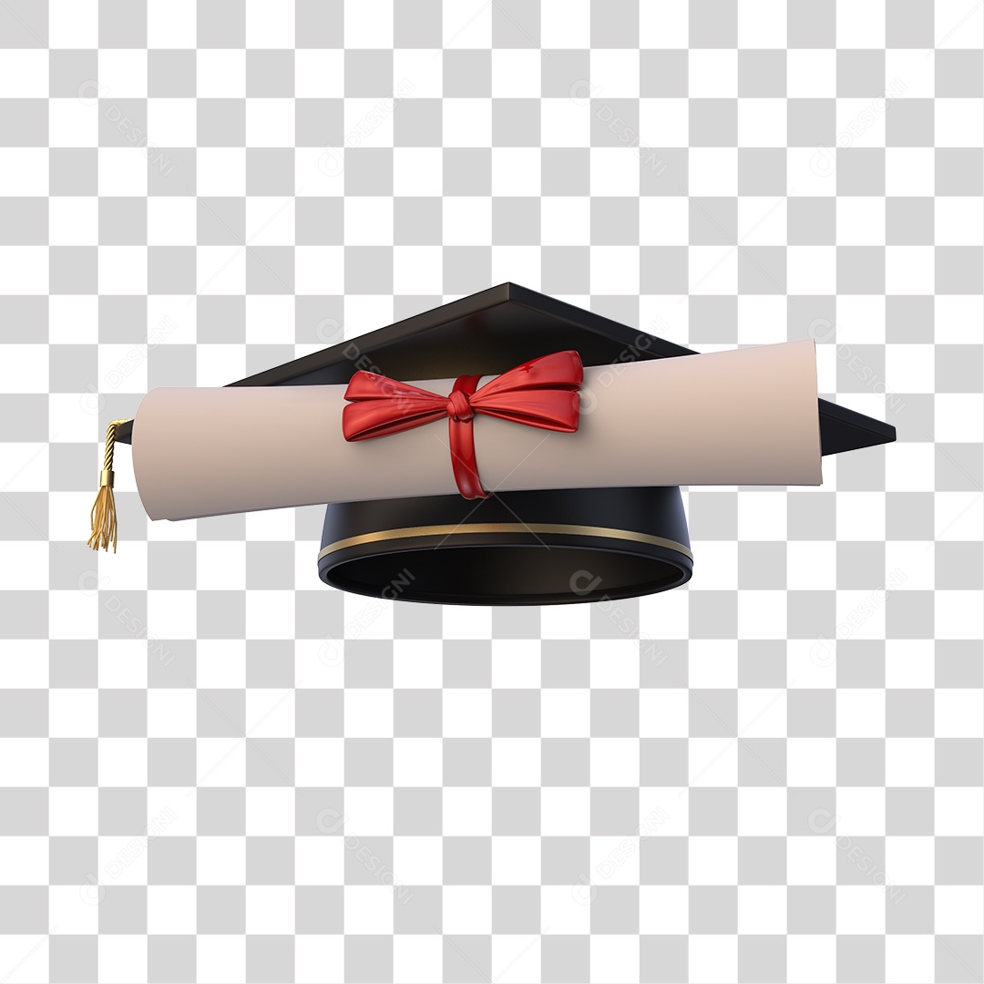 Chapéu de Formatura e Diploma Elemento 3D PNG Transparente