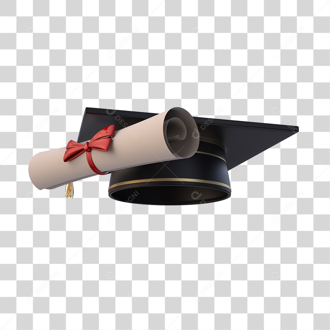 Chapéu de Formatura e Diploma Elemento 3D PNG Transparente