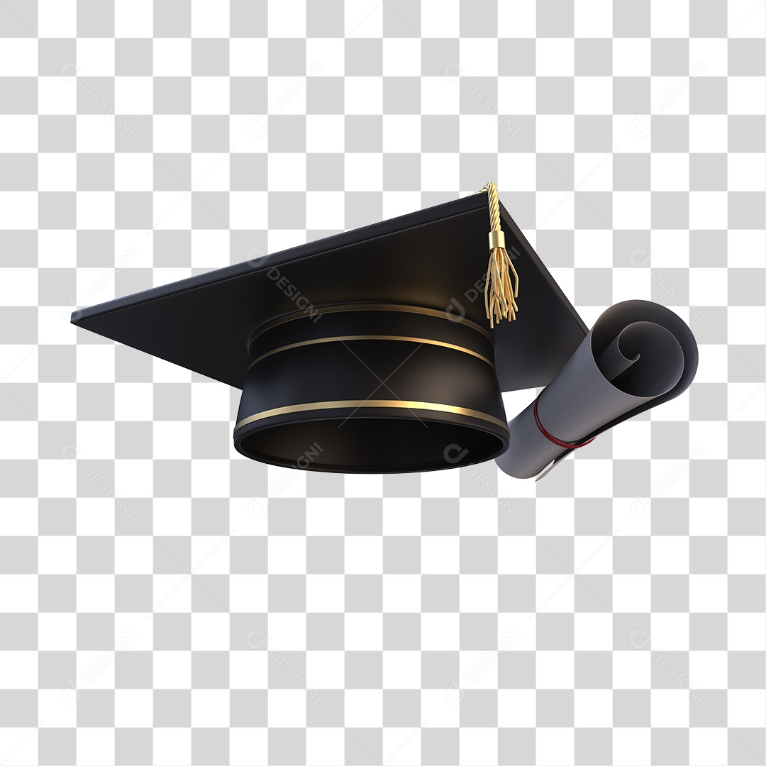 Chapéu de Formatura e Diploma Elemento 3D PNG Transparente