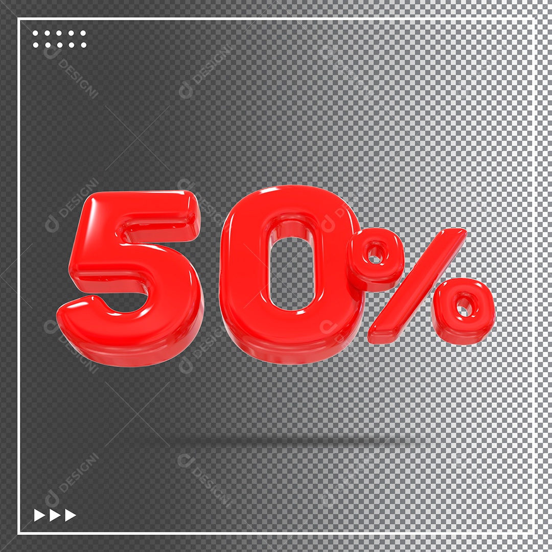 Elemento 3D Porcentagem 50% Para Composição PSD + PNG Transparente Sem Fundo