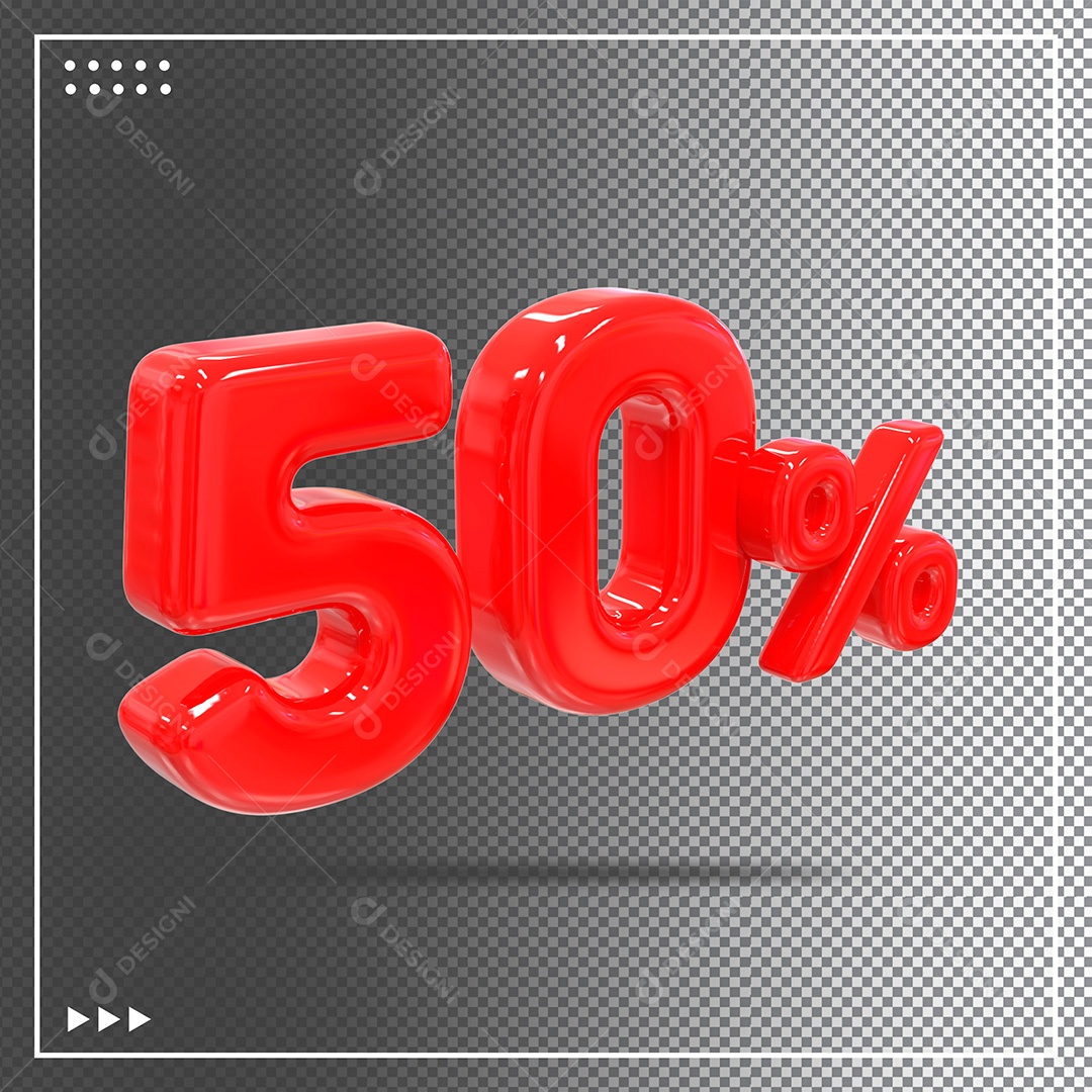Elemento 3D Porcentagem 50% Para Composição PSD + PNG Transparente Sem Fundo
