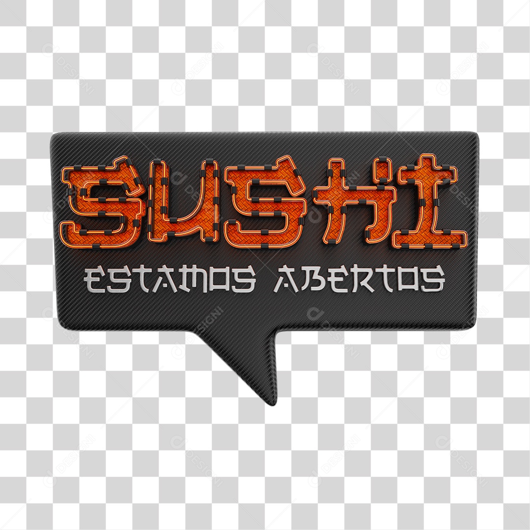 Sushi Estamos Abertos Selo 3D Vermelho e Preto PNG Transparente