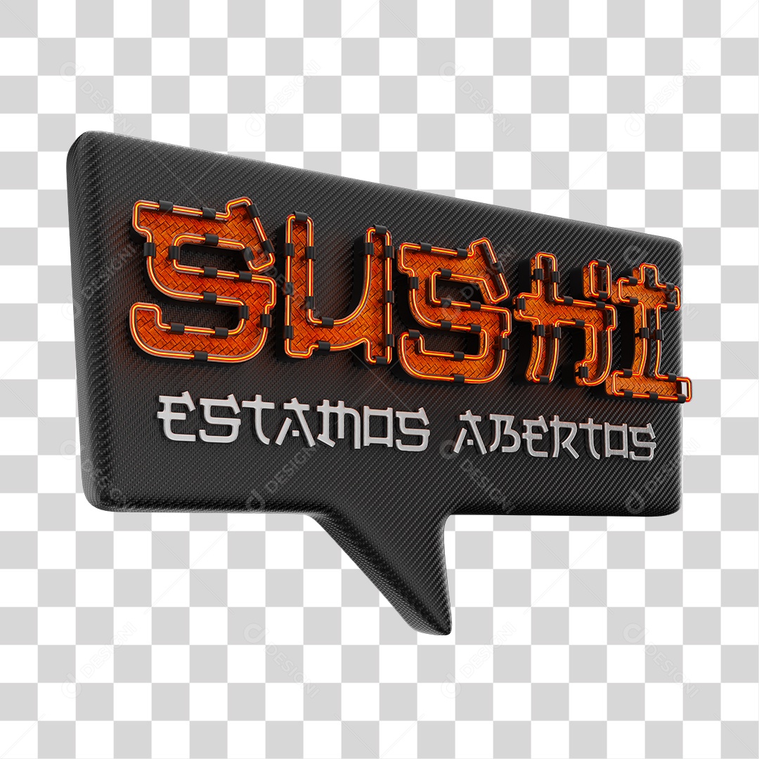Sushi Estamos Abertos Selo 3D Vermelho e Preto PNG Transparente
