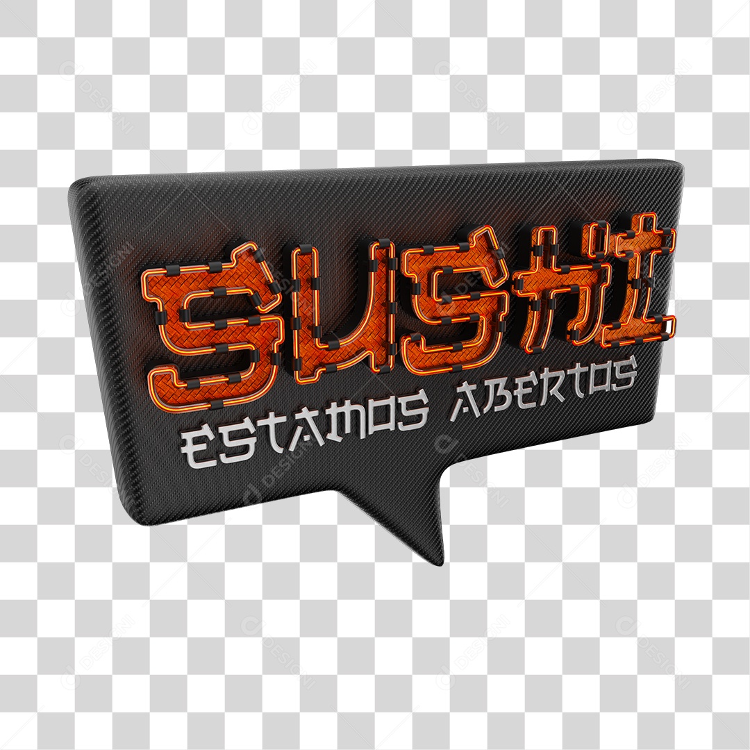 Sushi Estamos Abertos Selo 3D Vermelho e Preto PNG Transparente
