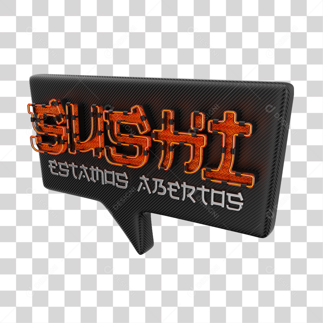 Sushi Estamos Abertos Selo 3D Vermelho e Preto PNG Transparente
