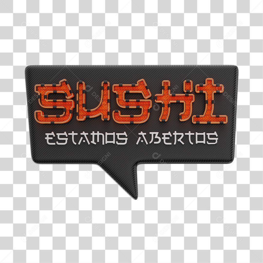 Sushi Estamos Abertos Selo 3D Vermelho e Preto PNG Transparente