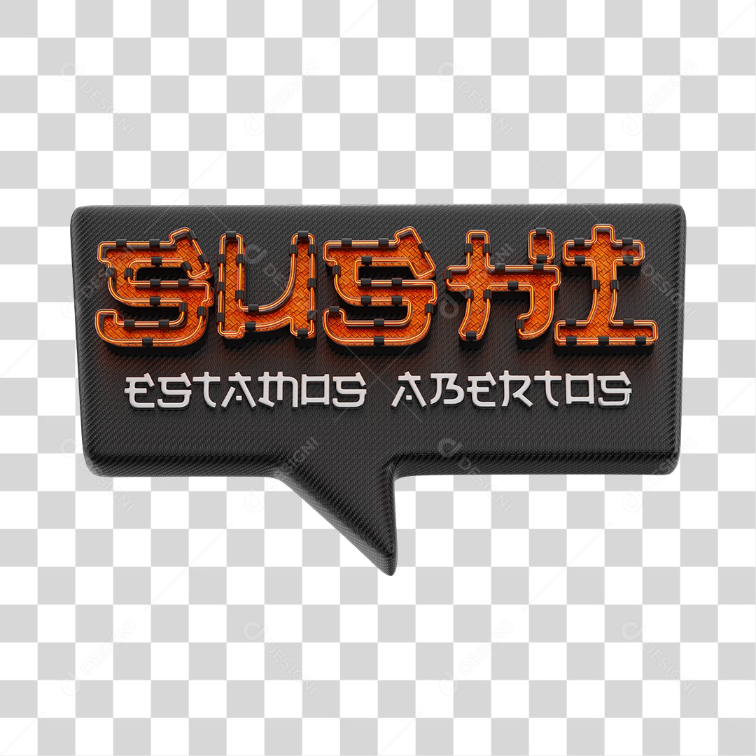 Sushi Estamos Abertos Selo 3D Vermelho e Preto PNG Transparente