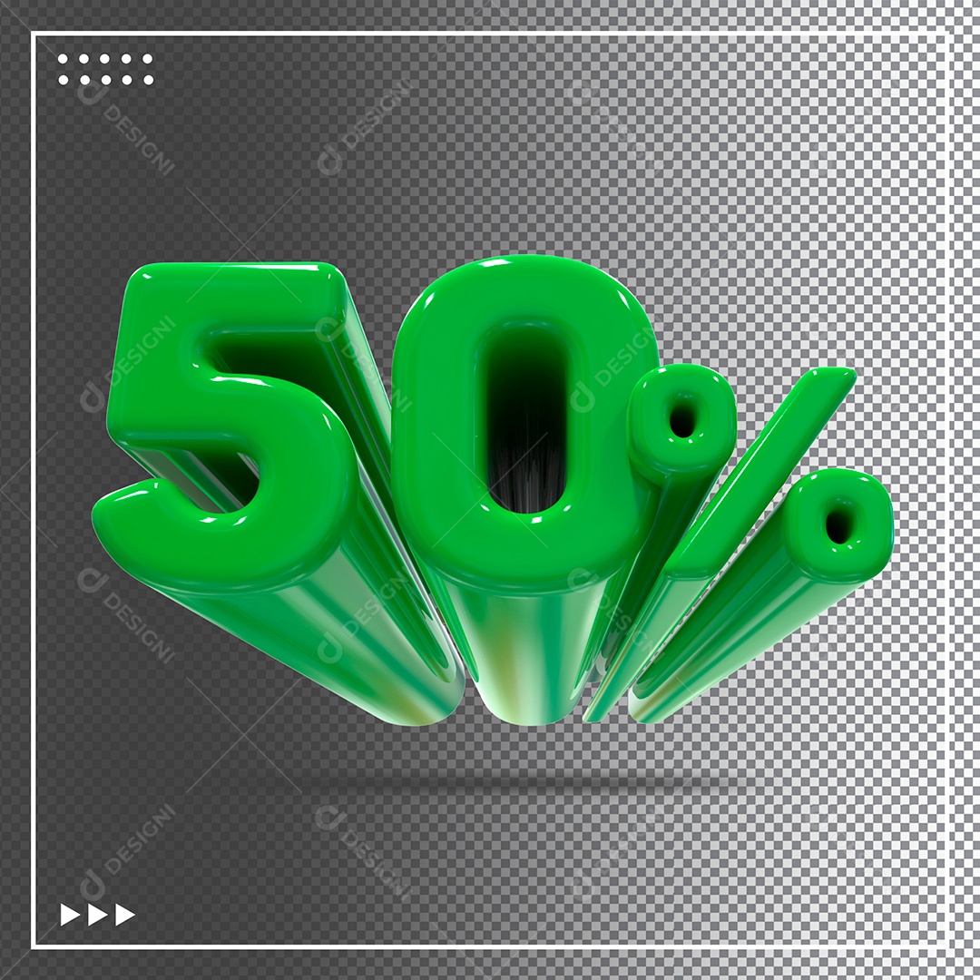 Elemento 3D Porcentagem 50% Para Composição PSD + PNG Transparente Sem Fundo