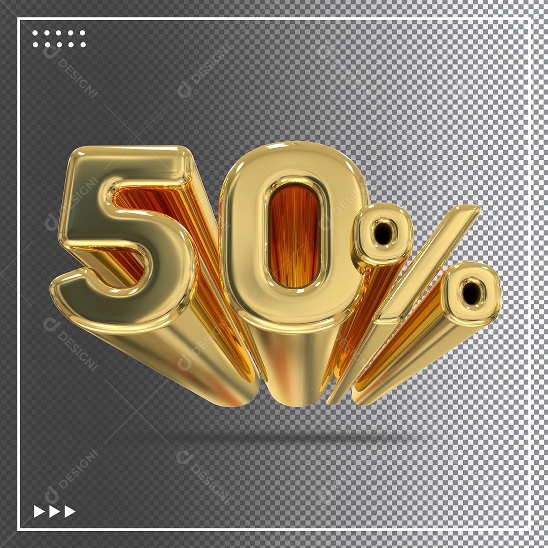 Elemento 3D Porcentagem 50% Para Composição PSD + PNG Transparente Sem Fundo