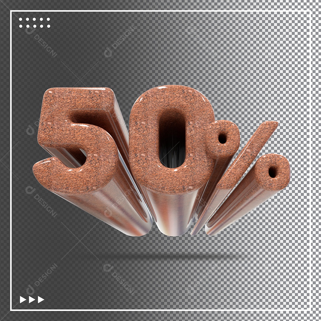 Elemento 3D Porcentagem 50% Para Composição PSD + PNG Transparente Sem Fundo