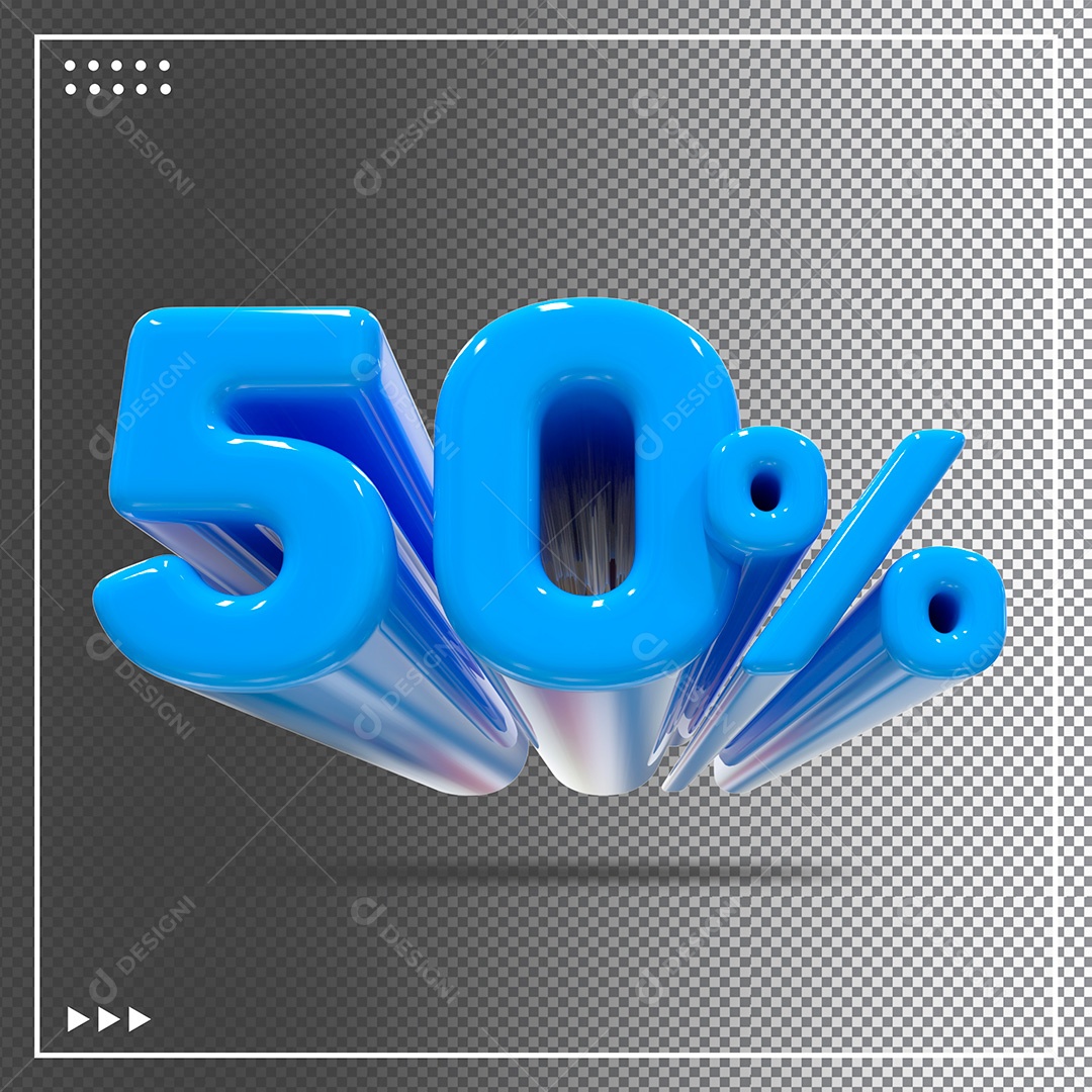 Elemento 3D Porcentagem 50% Para Composição PSD + PNG Transparente Sem Fundo
