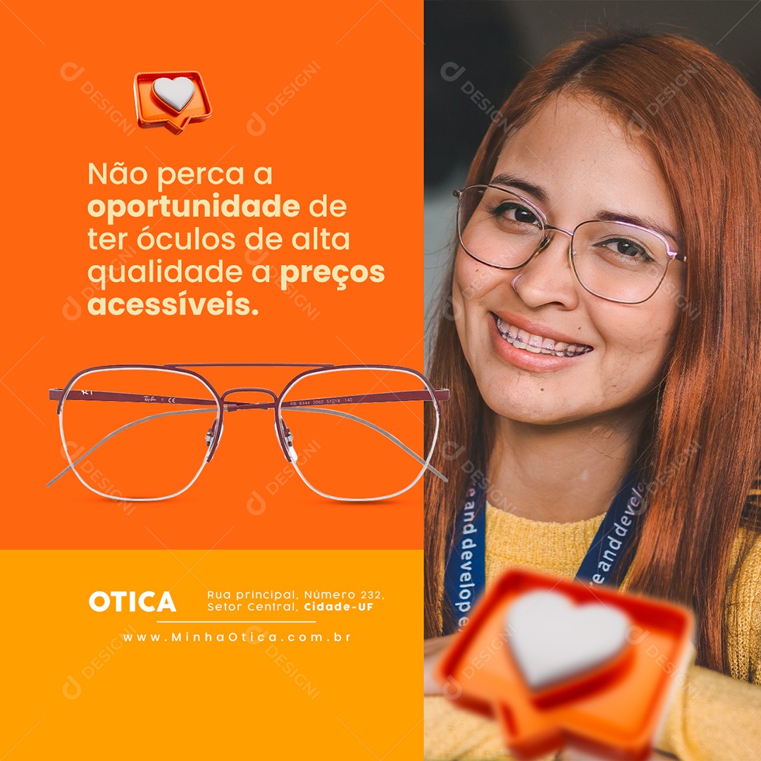 Óculos de Alta Qualidade a Preços Acessíveis Ótica Social Media PSD Editável