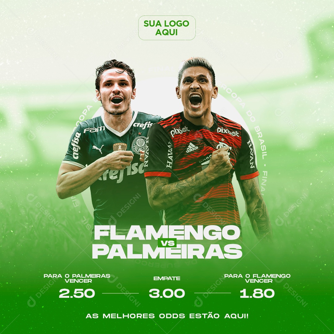 Post Campeonato de Futebol Flamengo X Palmeiras Social Media PSD Editável