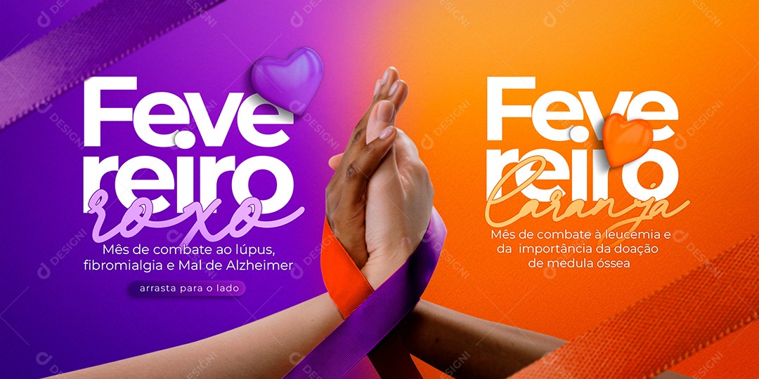 Banner Fevereiro Roxo e Laranja Social Media PSD Editável