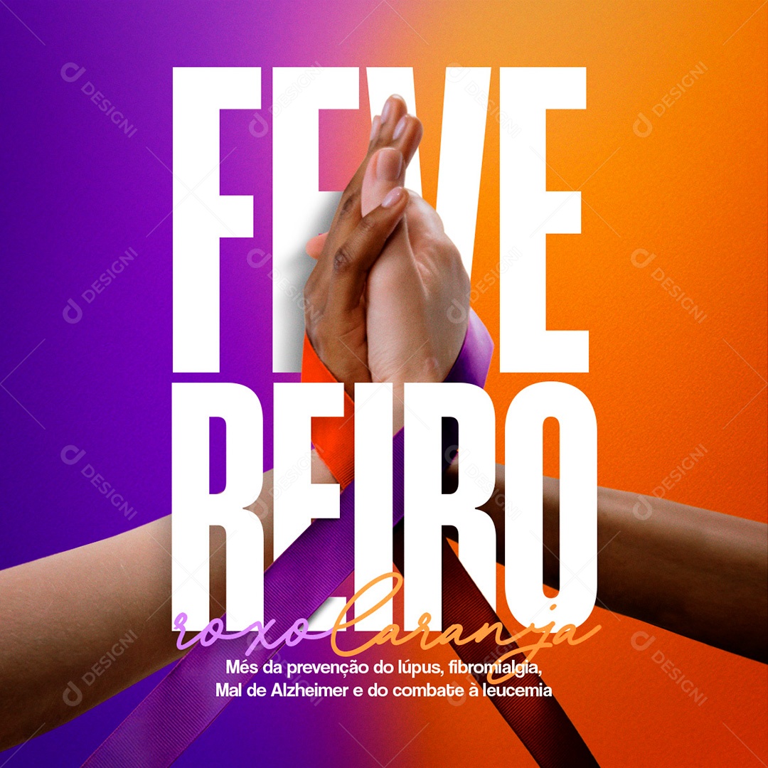 Post Fevereiro Roxo e Laranja Social Media PSD Editável