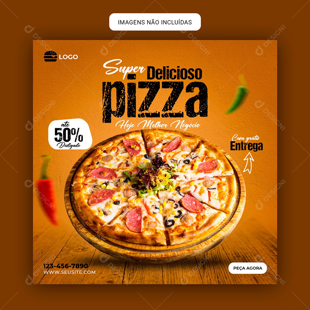 Post Super Deliciosa Pizza Social Media PSD Editável