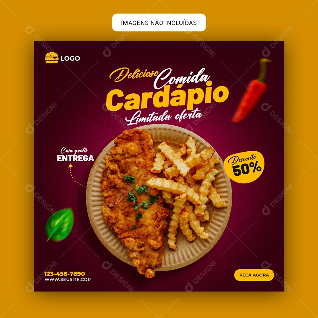 Post Restaurante Deliciosa Comida Social Media PSD Editável