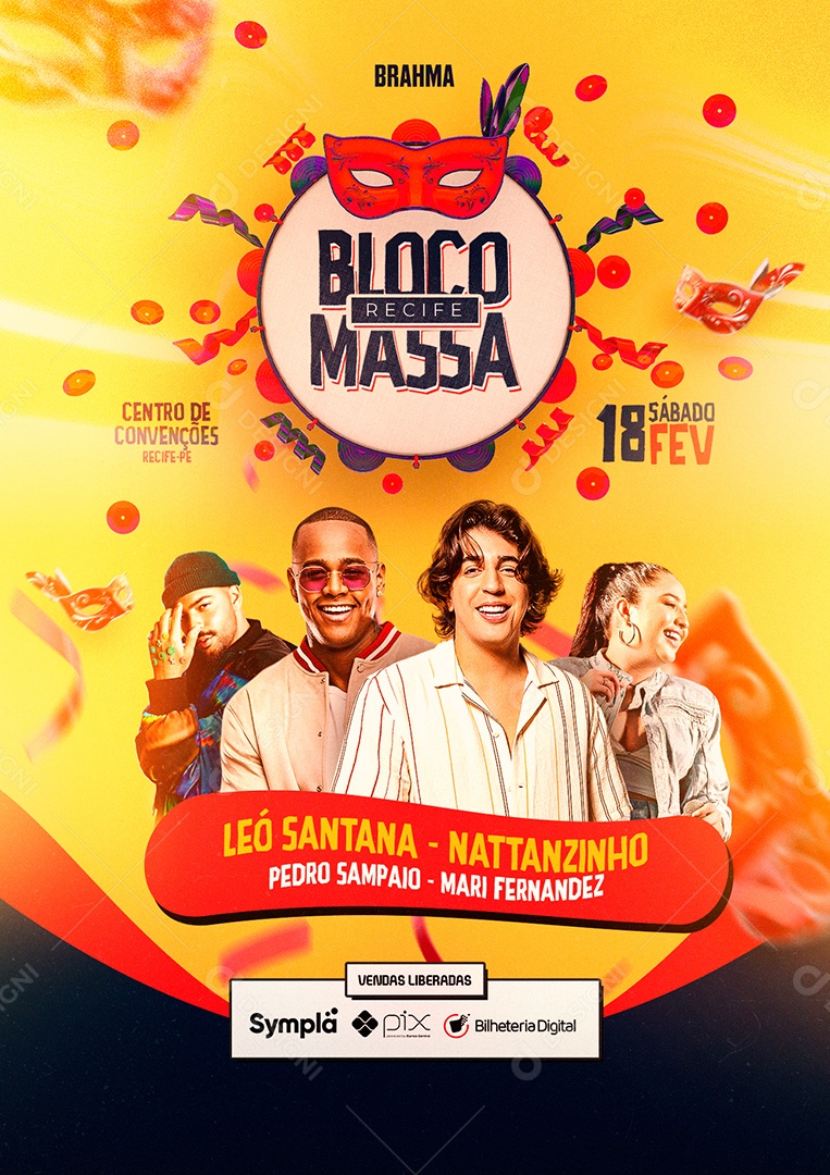 Carnaval Léo Santana Nattanzinho Pedro Sampaio Mari Fernandez Flyer Social Media PSD Editável