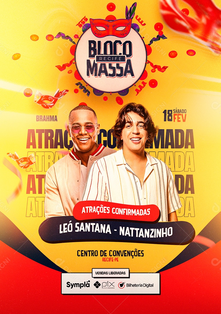 Atrações Confirmada Léo Santana Nattanzinho Flyer Carnaval Social Media PSD Editável