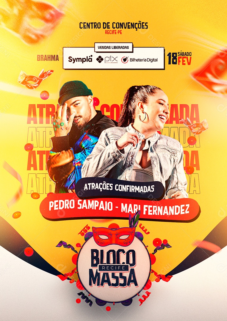 Atrações Confirmadas Pedro Sampaio Mari Fernandez Carnaval Flyer Social Media PSD Editável