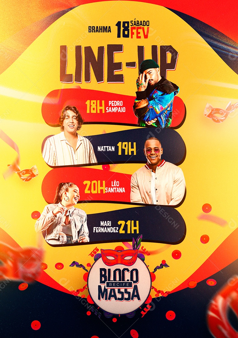 Line Up Léo Santana Nattanzinho Pedro Sampaio Mari Fernandez Flyes Social Media PSD Editável
