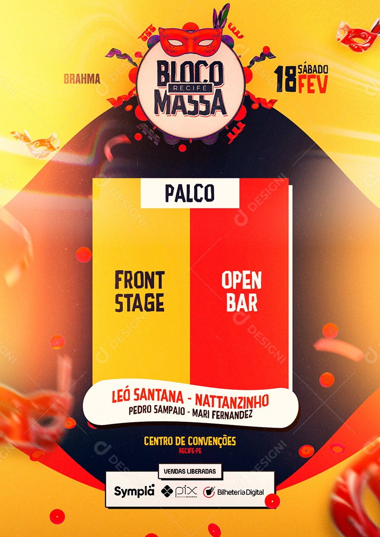 Bloco Recife Massa Palco Front Stage Léo Santana Nattanzinho Carnaval Flyer Social Media PSD Editável