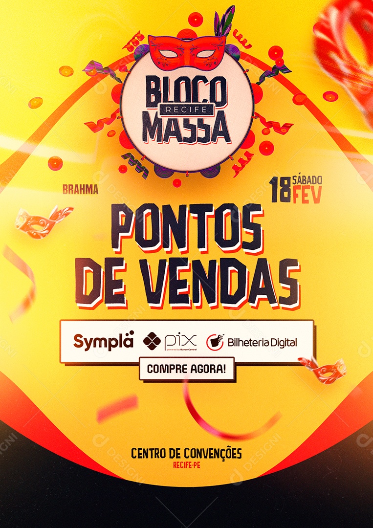 Bloco Recife Massa Pontos de Vendas Carnaval Flyer Social Media PSD Editável