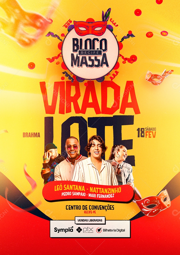 Virada Lote Carnaval Léo Santana Nattanzinho Pedro Sampaio Mari Fernandez Flyer Social Media PSD Editável