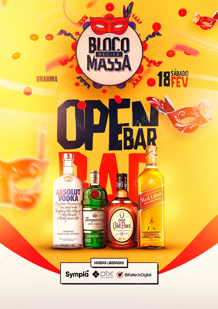 Bloco Massa Open Bar Carnaval Social Media PSD Editável