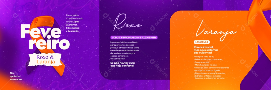 Banner Post Fevereiro Roxo e Laranja Social Media PSD Editável