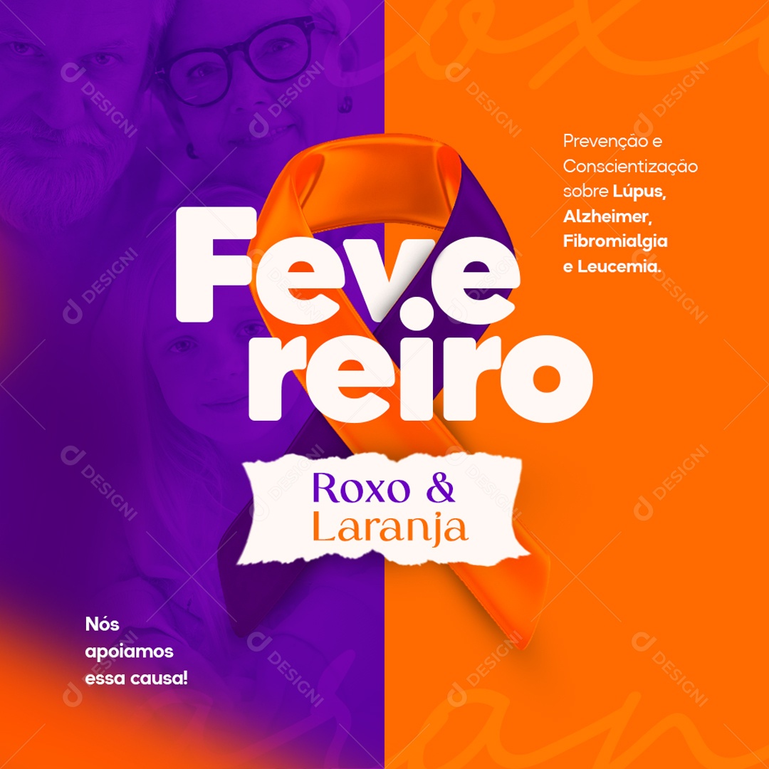 Post Fevereiro Roxo e Laranja Social Media PSD Editável