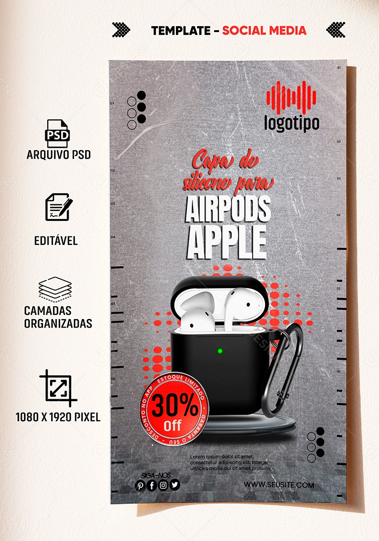 Post Capa de Silicone Para Airpods Social Media PSD Editável