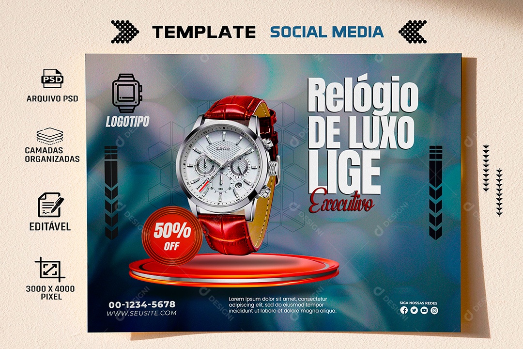 Post Relógio de Luxo Lige Social Media PSD Editável