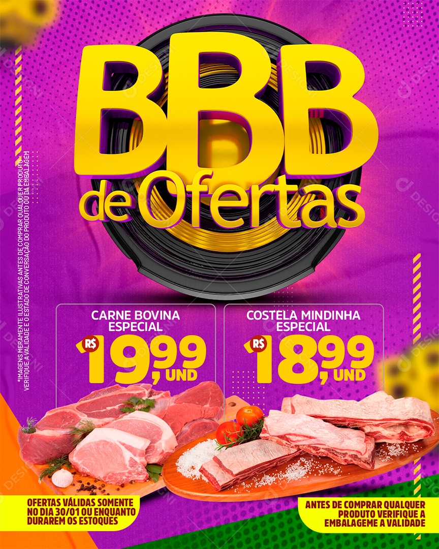 Encarte BBB de Ofertas Carnes Social Media PSD Editável