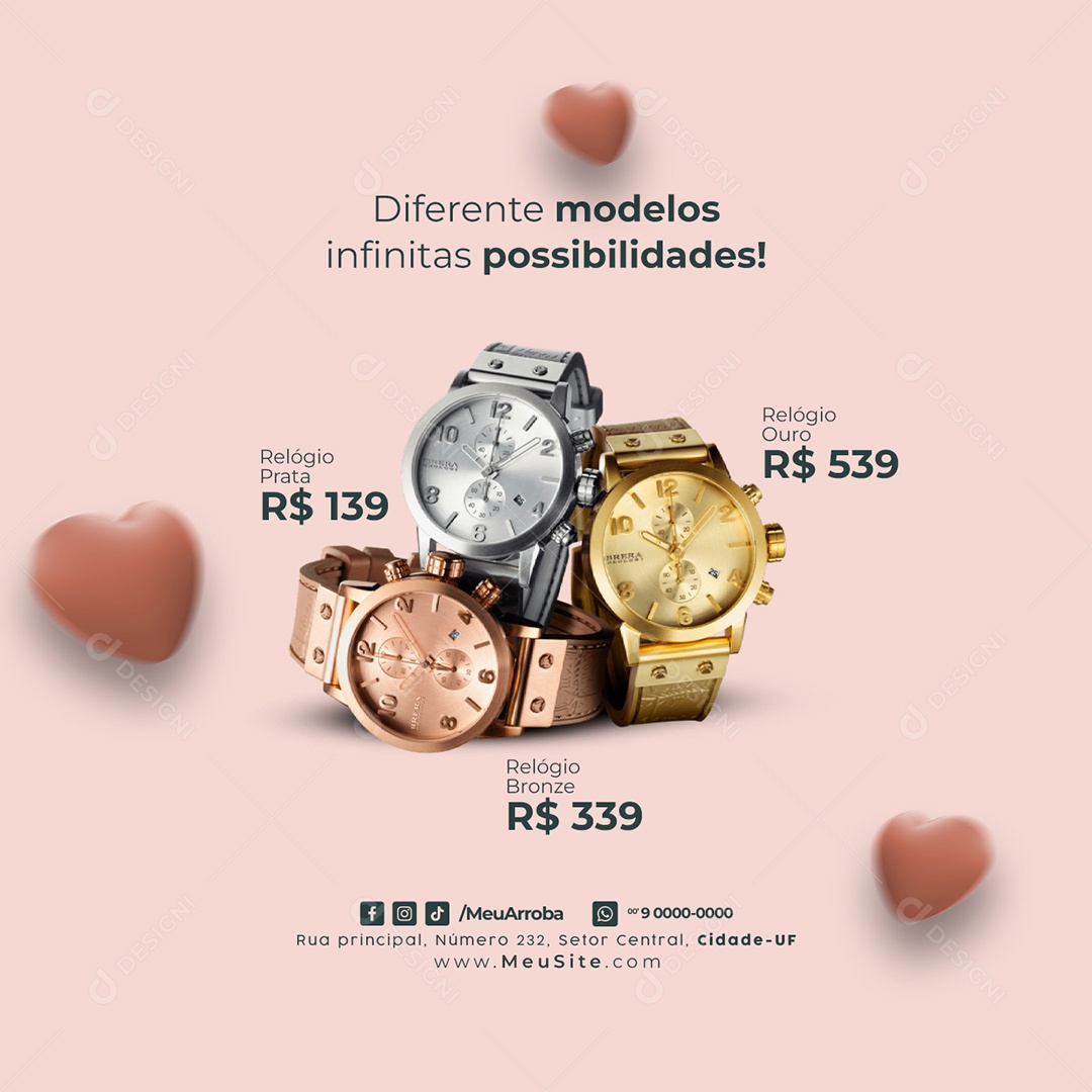 Diferente Modelos Infinitas Possibilidades Relojoaria Social Media PSD Editável
