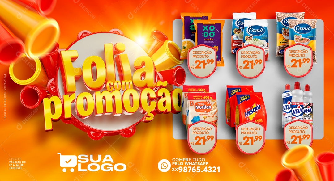 Banner Encarte Folia Com Promoção Venha Conferir Social Media PSD Editável