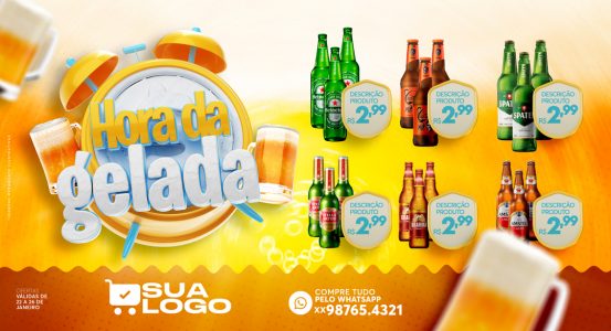 Banner Encarte Hora da Gelada Venha Conferir Social Media PSD Editável