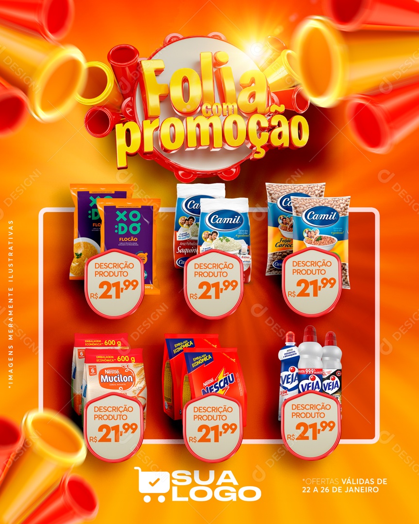 Encarte Folia Com Promoção Venha Conferir Social Media PSD Editável