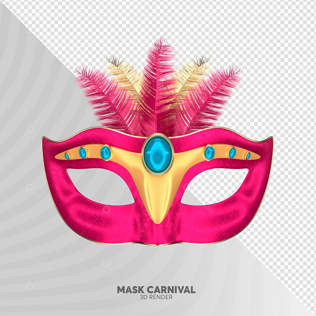 Elemento 3D de Carnaval Máscara Rosa PSD + PNG Transparente Sem Fundo