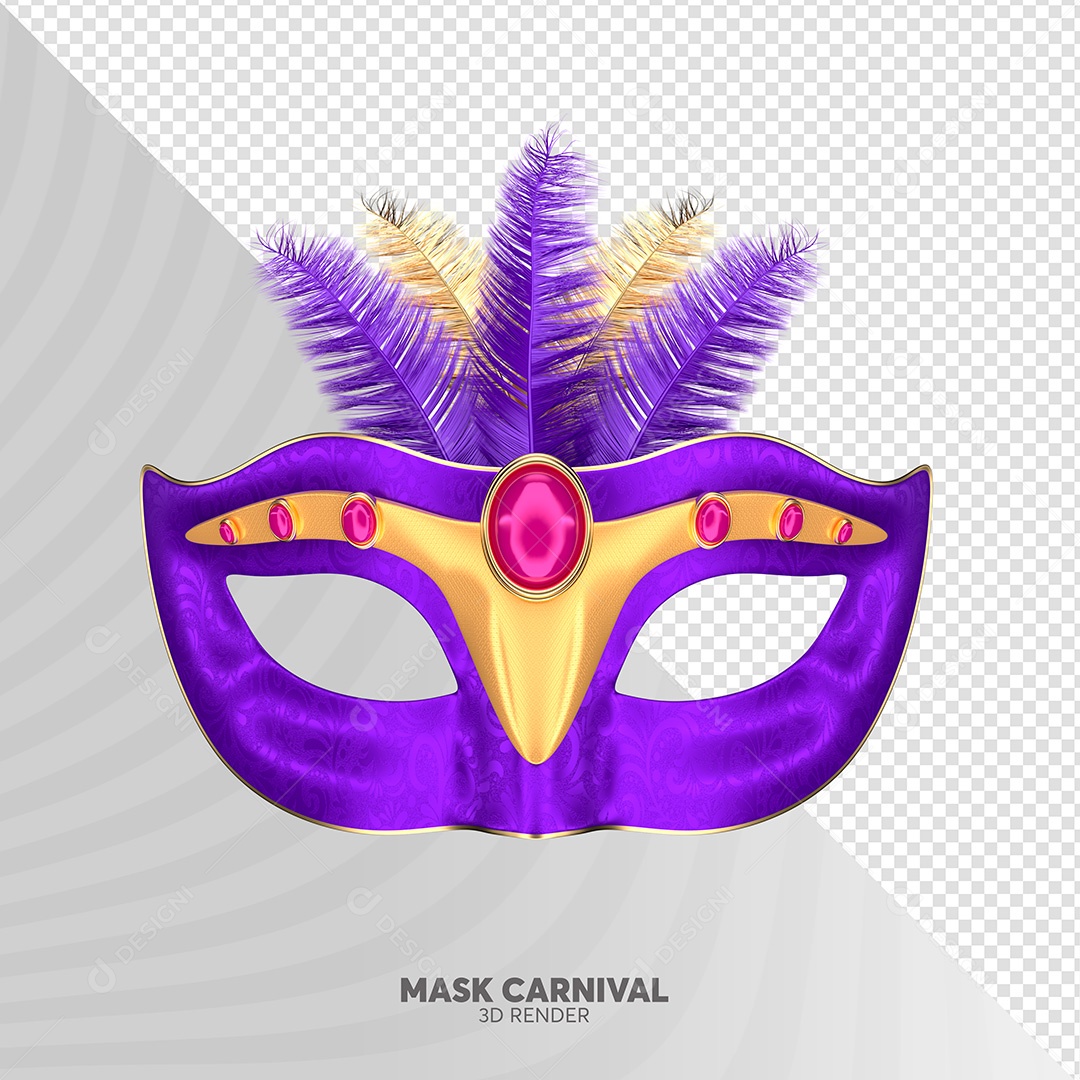 Elemento 3D de Carnaval Máscara Roxa PSD + PNG Transparente Sem Fundo
