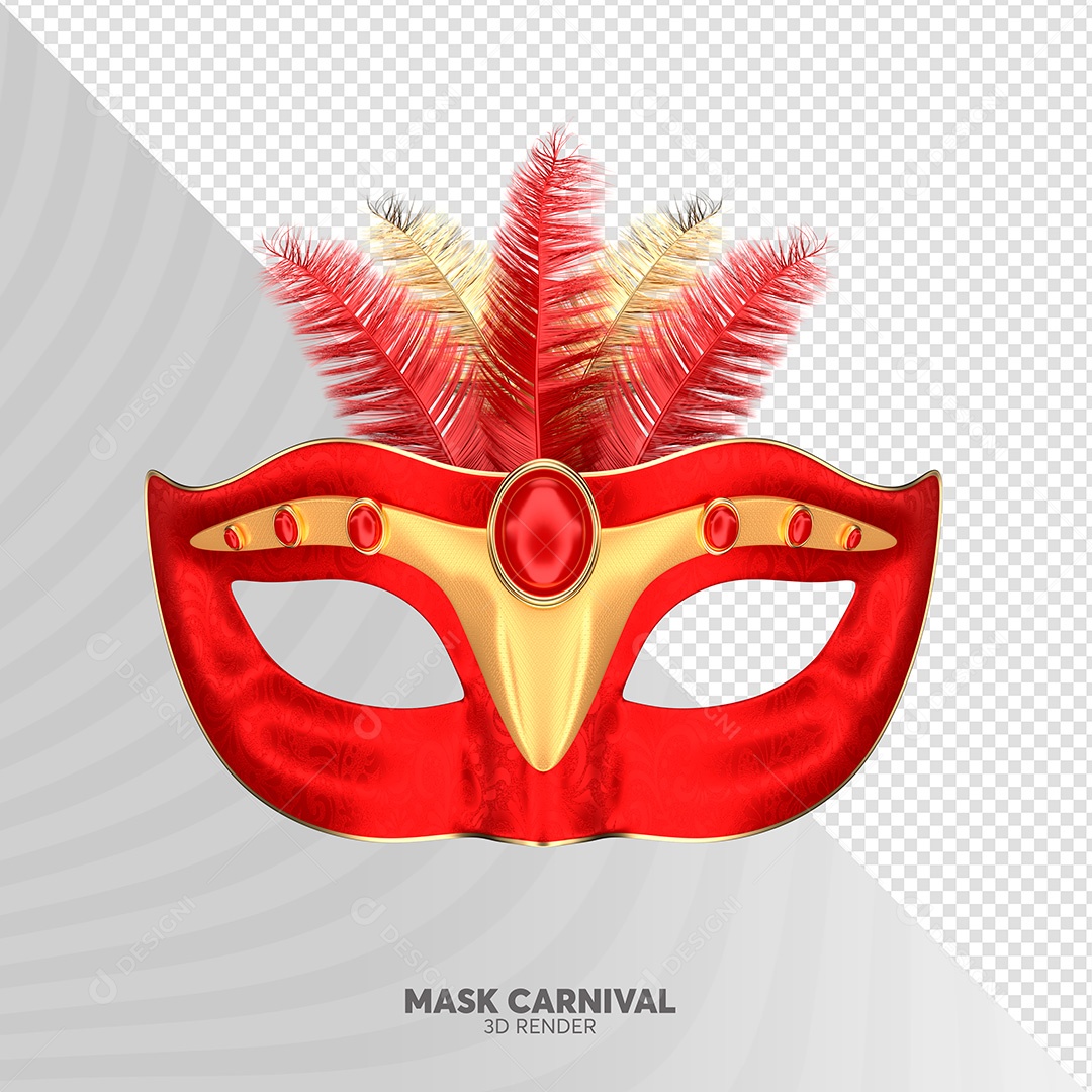 Elemento 3D de Carnaval Máscara Vermelha PSD + PNG Transparente Sem Fundo