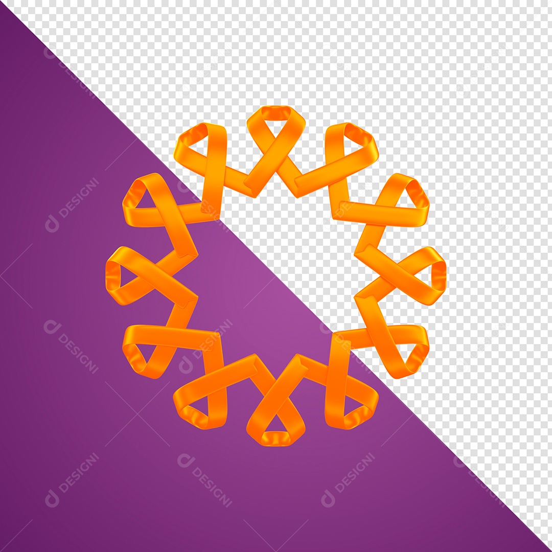 Elemento 3D Para Composição Laços Laranja PSD + PNG Transparente Sem Fundo