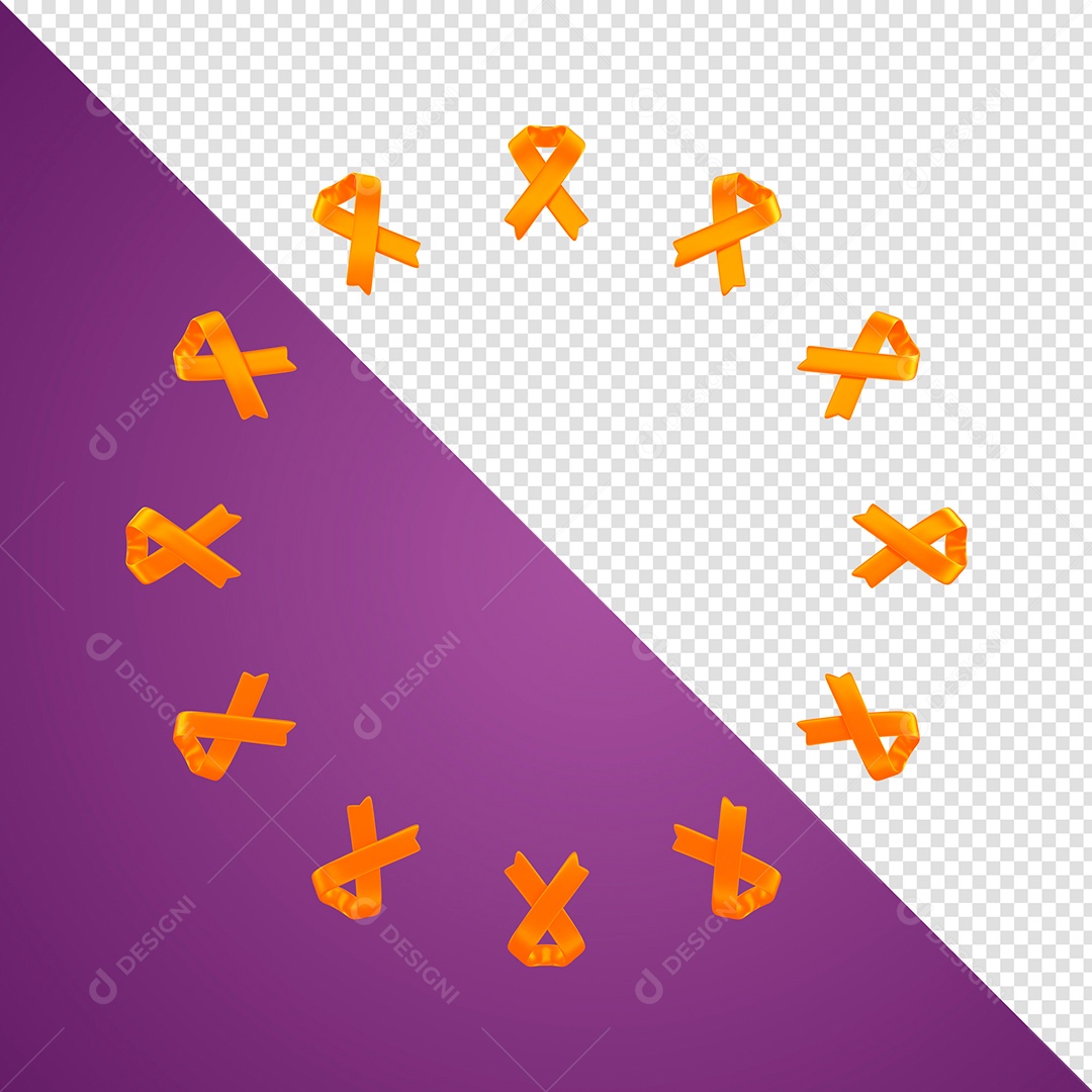 Elemento 3D Para Composição Laço Laranja PSD + PNG Transparente Sem Fundo