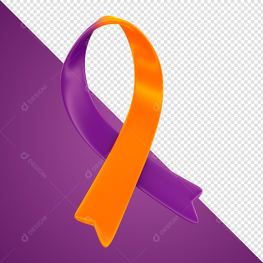 Elemento 3D Para Composição Laço Roxo e Laranja PSD + PNG Transparente Sem Fundo
