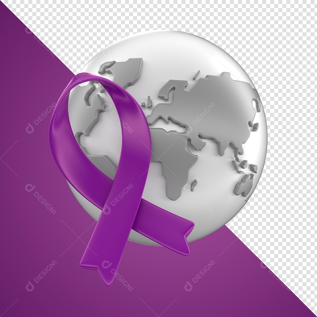 Elemento 3D Para Composição Laço Roxo e Mundo PSD + PNG Transparente Sem Fundo