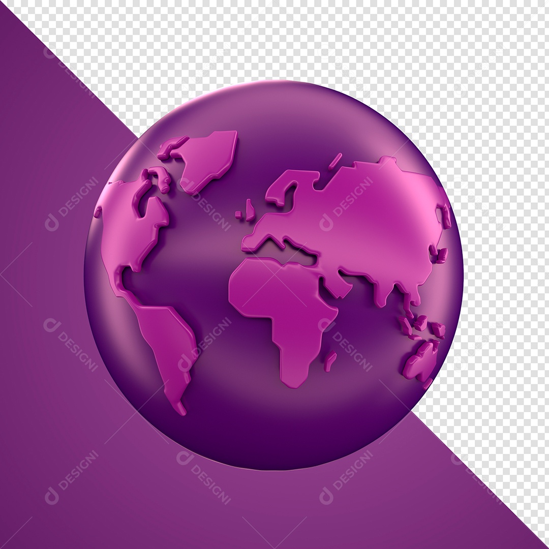 Elemento 3D Para Composição Mundo Roxo PSD + PNG Transparente Sem Fundo