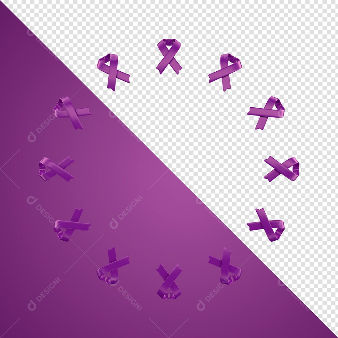 Elemento 3D Para Composição Laços Roxo PSD + PNG Transparente Sem Fundo