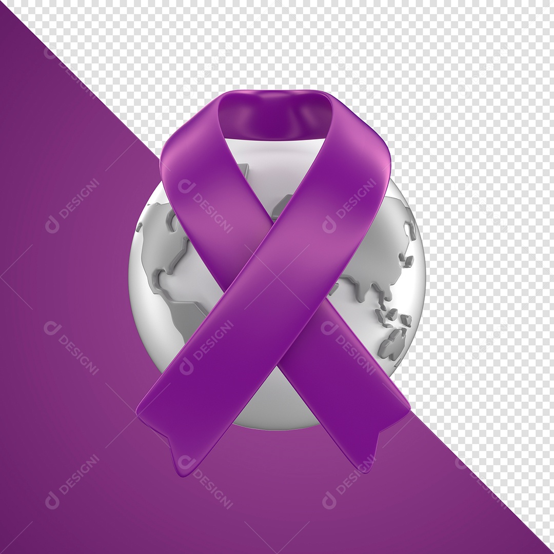 Elemento 3D Para Composição Laço Roxo e Mundo PSD + PNG Transparente Sem Fundo