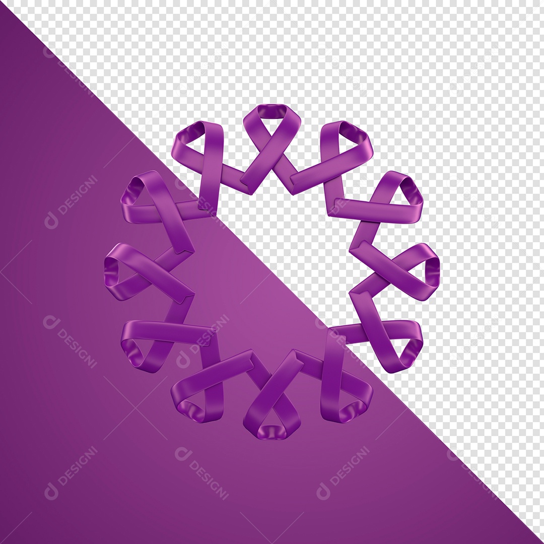 Elemento 3D Para Composição Laços Roxo PSD + PNG Transparente Sem Fundo
