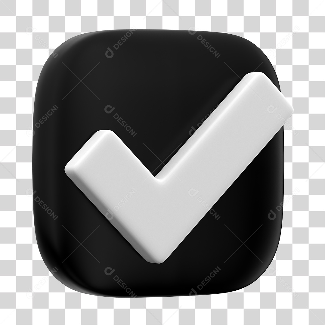 Botão de Aprovado ou Verificado Preto e Branco Elemento 3D PNG Transparente
